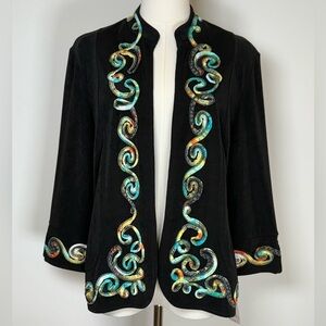 NWT Picadilly Fashions Open Cardigan 3/4 Sleeve Multicolor Appliqué Petite Small